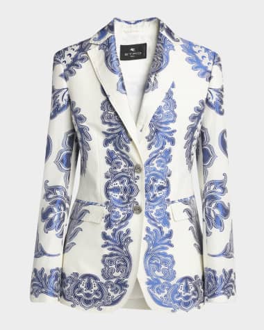 Etro Shiny Engineer Jacquard Single-Breasted Blazer