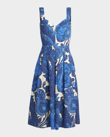 Etro Floral Sleeveless Pleated Cotton Midi Sundress