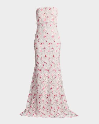 Tadashi Shoji Strapless Floral Lace Trumpet Gown