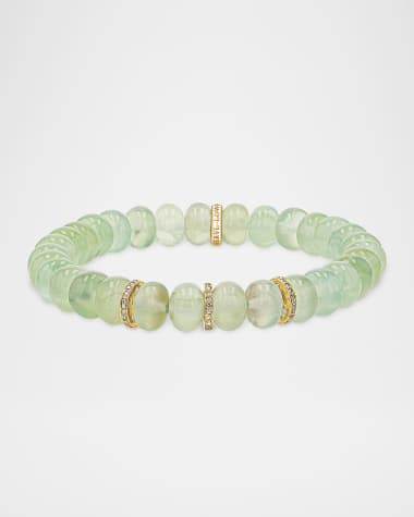 Sheryl Lowe Prehnite Bead Bracelet with 14K Yellow Gold and Diamond Rondelles