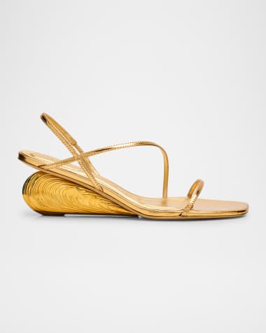 SIMKHAI Bridget Metallic Wedge Strappy Sandals