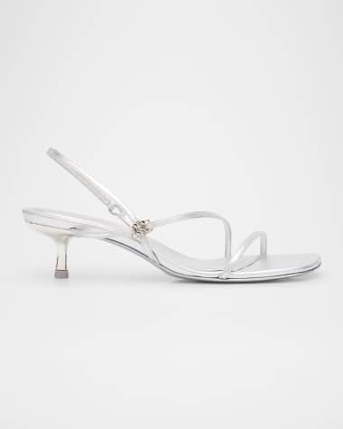 SIMKHAI Metallic Leather Strappy Kitten-Heel Slingback Sandals