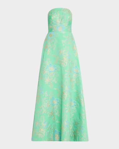 Rickie Freeman for Teri Jon Strapless Metallic Floral Jacquard Gown