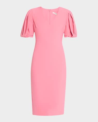 Badgley Mischka Collection Pleated-Sleeve Bodycon Midi Dress