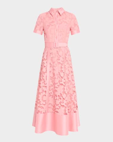 Badgley Mischka Collection Embroidered Floral Lace Midi Dress