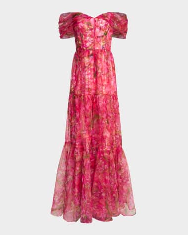 Theia Tia Tiered Off-Shoulder Organza Gown