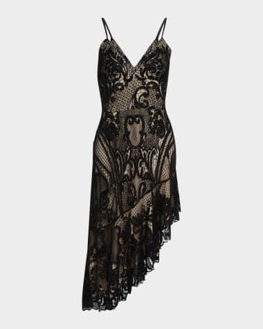 Liv Foster Odette High-Low Beaded Lace Midi Dress