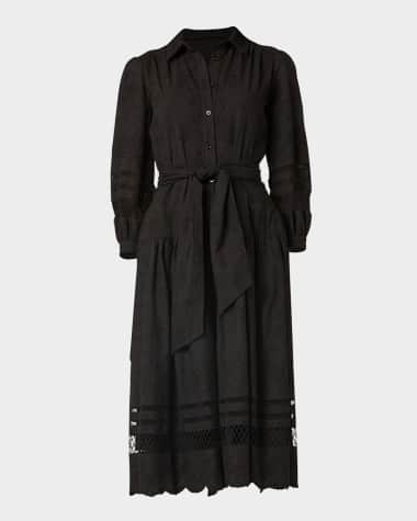 Shoshanna Magnolia Floral-Embroidered Midi Shirtdress
