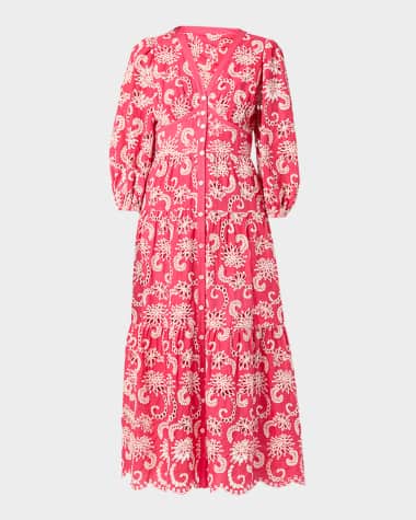 Shoshanna Sicily Tiered Eyelet-Embroidered Midi Dress
