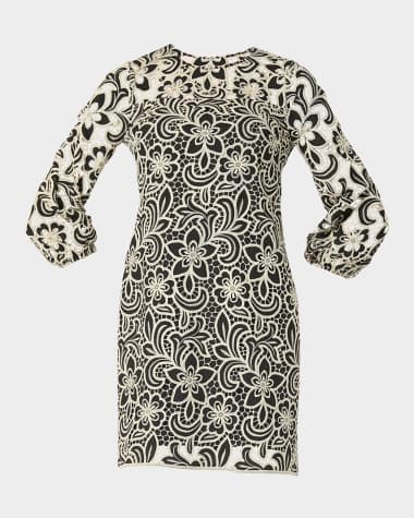 Shoshanna Holland 3/4-Sleeve Floral Lace Mini Dress