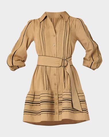 Shoshanna Towns Pintuck Flounce Cotton Mini Dress