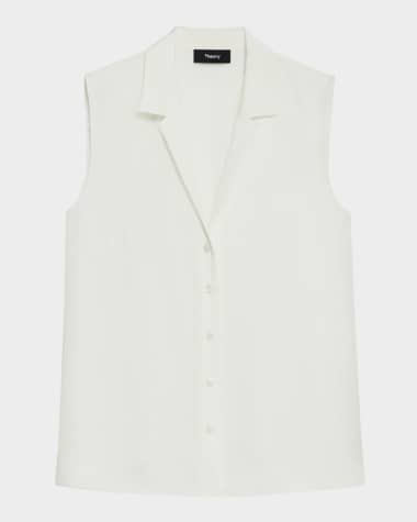 Theory Sleeveless Silk Camp Blouse