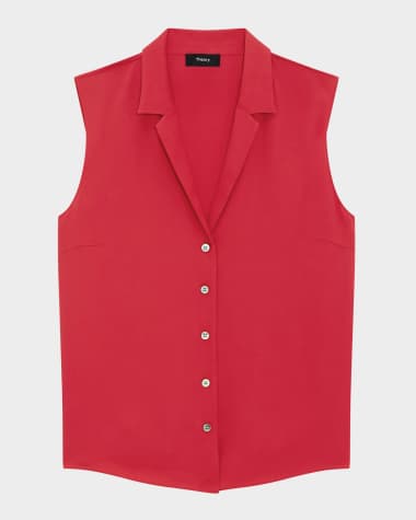 Theory Sleeveless Silk Camp Blouse