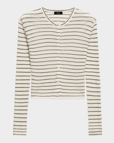 Theory Stripe Cropped Cardigan