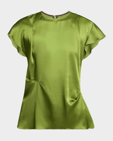 Victoria Beckham Draped Pleat Flutter-Sleeve Top