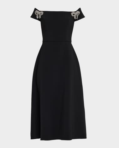 Carolina Herrera Bow Embellished Off-The-Shoulder Midi Dress