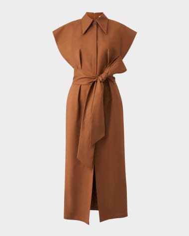 Carolina Herrera Cap-Sleeve Belted Midi Shirtdress