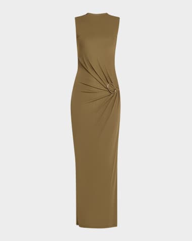 Roland Mouret Sleeveless Viscose Knit Maxi Dress with Buckle