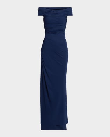 Chiara Boni La Petite Robe Ruched Off-Shoulder Column Gown