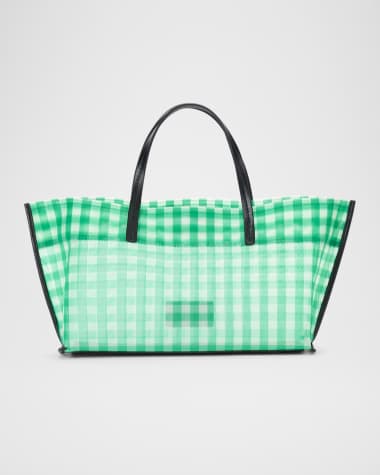 STAUD Christos Mini Plaid Mesh Tote Bag