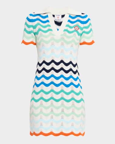 CASABLANCA Wavy Crochet Knit Mini Polo Dress