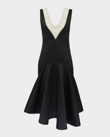 JW Anderson Plunging Lace-Trim Draped-Hem Dress