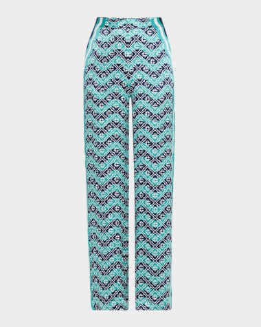 CASABLANCA Monogram Wavy-Print Silk Straight-Leg Trousers