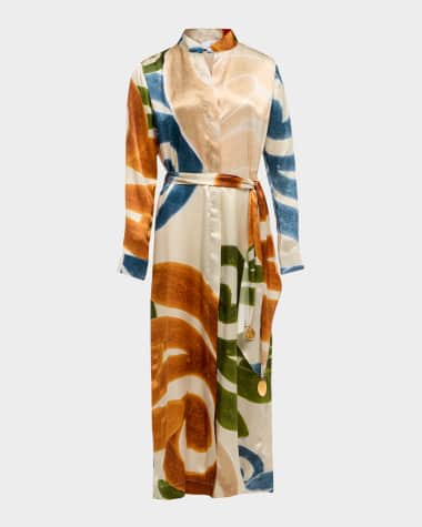 THEMIS Z Ellie Abstract-Print Silk Midi Shirtdress