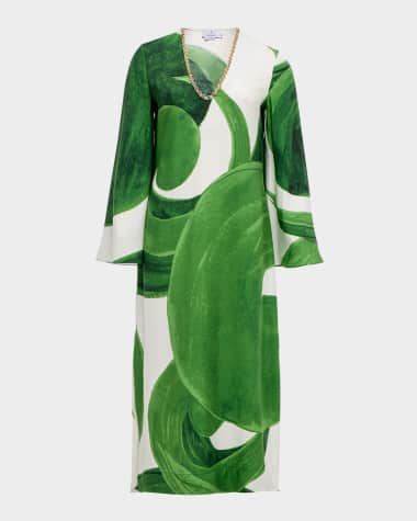 THEMIS Z Artemis Embellished Abstract-Print Midi Dress