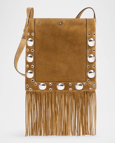 Valentino Garavani Men's Nellcôte Suede Shoulder Bag with Fringe