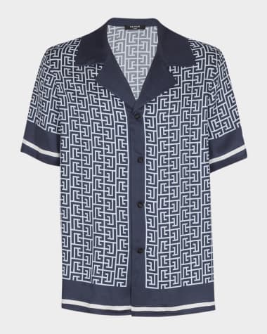 Balmain Men's Monogram Camp Shirt