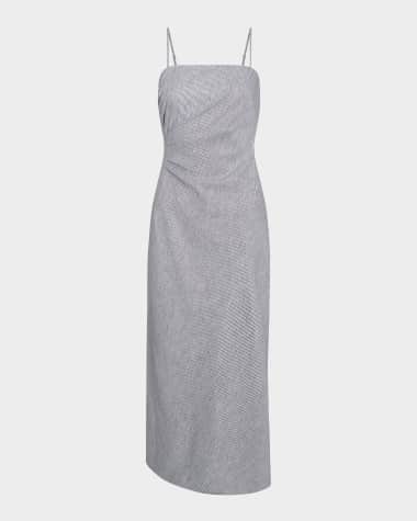 Vince Ticking Stripe Draped Strapless Midi Dress