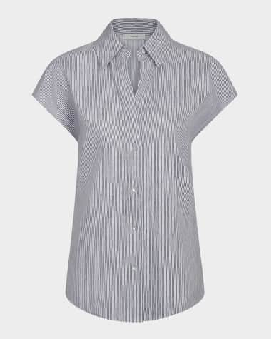 Vince Ticking Stripe Cap-Sleeve Blouse