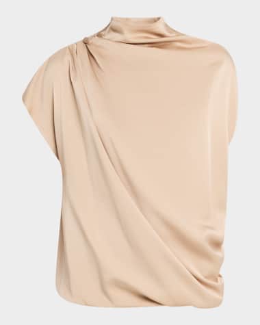 FABIANA FILIPPI Draped Mock-Neck Enver Satin Top