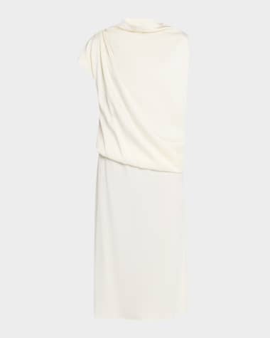FABIANA FILIPPI Draped Asymmetric Enver Satin Midi Dress