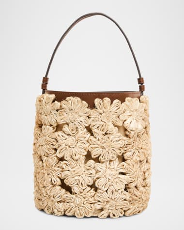 POOLSIDE The Ravello Floral Straw Bucket Bag
