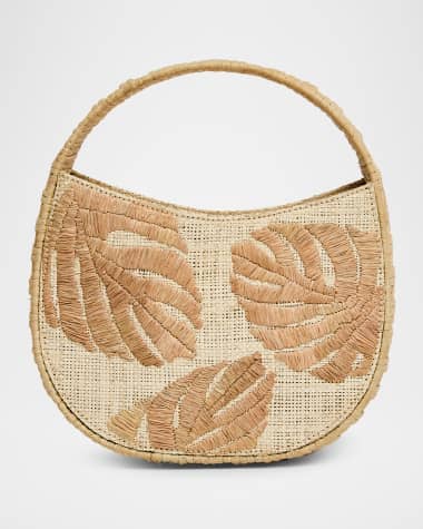 POOLSIDE The Arc Leaf Straw Top-Handle Bag