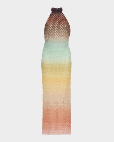 Missoni Metallic Ombre Knit Backless Halter Midi Dress