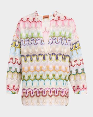 Missoni Multi Crochet Knit V-Neck Blouse