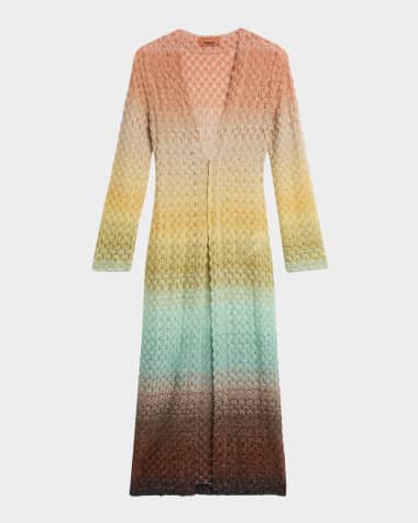 Missoni V-Neck Metallic Ombre Knit Long Cardigan