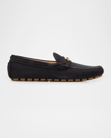 Valentino Garavani Men's Fastaway Grained Deerskin Suede Driving Loafers