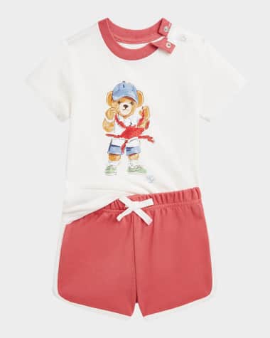 Ralph Lauren Childrenswear Boy's Two-Piece Polo Bear T-Shirt W/ Shorts, Size 3M-24M