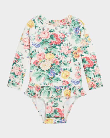 Ralph Lauren Childrenswear Girl's Floral-Print Ruffle Rashguard, Size 3M-24M