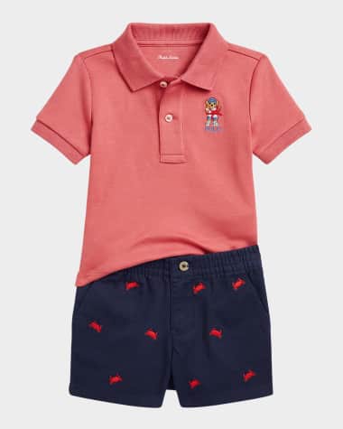 Ralph Lauren Childrenswear Boy's Polo Bear Shirt & Shorts Set, Size 3M-24M