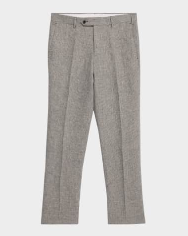 Zanella Men's Parker Linen Check Flat-Front Pants