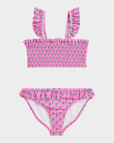 Ralph Lauren Childrenswear Girl's Pineapple Printed Two-Piece Smocked Swimsuit, Size 2-6X