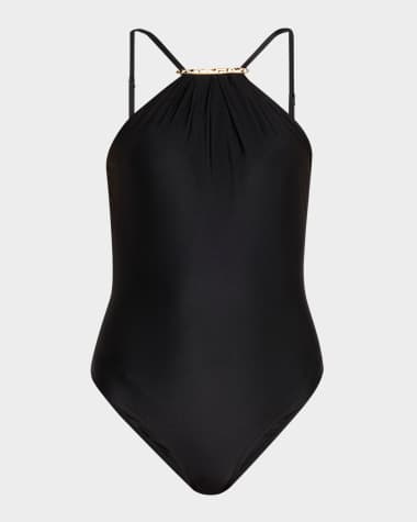 Lenny Niemeyer Ruched Halter One-Piece Swimsuit