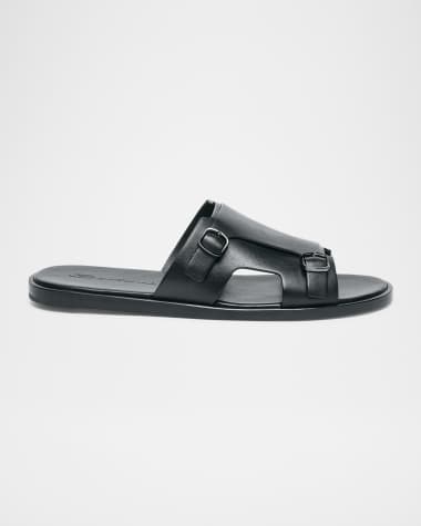 Santoni Men's Duo Leather Double-Buckle Slide Sandals