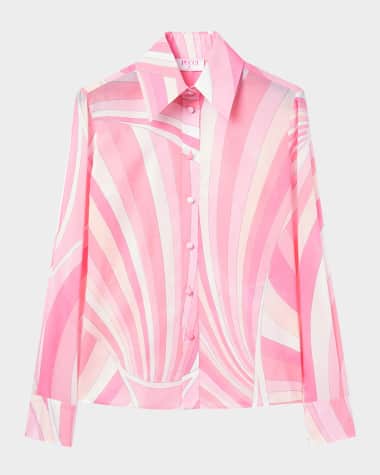 Pucci Iride-Print Cotton Muslin Button-Down Blouse