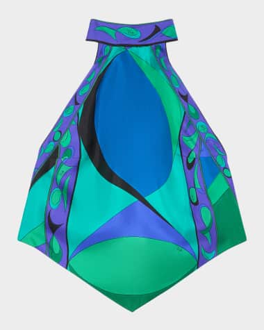 Emilio Pucci Pesci-Print Silk Twill Halter Scarf Top